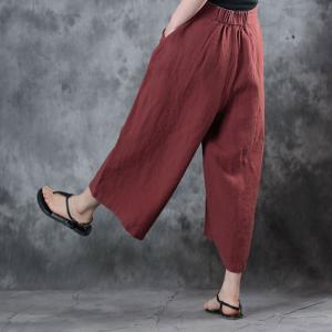 Linen Wide Leg Trousers Womans Gaucho Pants