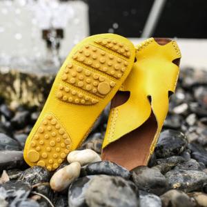 Bright-Colored Hollow-Out Handmade Shoes Womans Calf Leather Flats