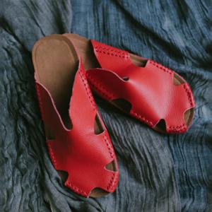 Bright-Colored Hollow-Out Handmade Shoes Womans Calf Leather Flats