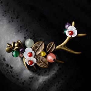 Shell Flowers Agate Vintage Brooch Beautiful Designer Jewelry