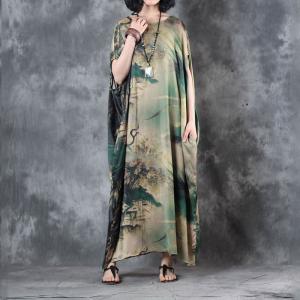 Over50 Style Loose Chinese Dress Landscape Summer Kaftan Dress