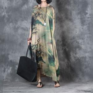 Over50 Style Loose Chinese Dress Landscape Summer Kaftan Dress