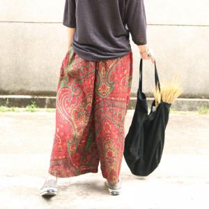 Ethnic Prints Linen Wide Leg Trousers Womans Folk Palazzo Pants