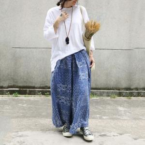 Ethnic Prints Linen Wide Leg Trousers Womans Folk Palazzo Pants