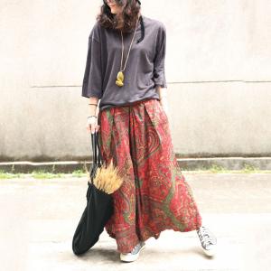 Ethnic Prints Linen Wide Leg Trousers Womans Folk Palazzo Pants