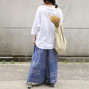 Ethnic Prints Linen Wide Leg Trousers Womans Folk Palazzo Pants