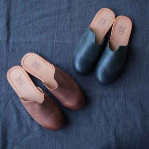 Soft Cowhide Leather Flats Summer Handmade Shoes for Woman