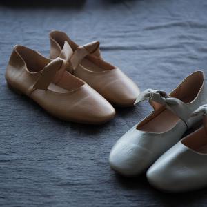 Girlish Bowknot Cowhide Leather Flats Beautiful Ballet Shoes