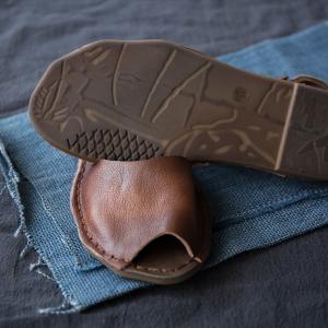 Peep Toe Calf Leather Summer Sandals Vintage Handmade Flats