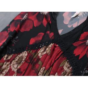 V-Neck Red Flowers Retro Dress Loose Lace Fringed Bohemian Dress