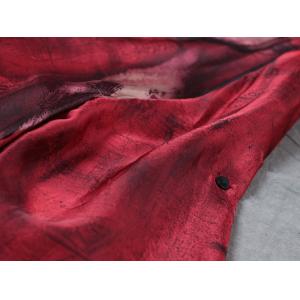 Beautiful Printing Silk Satin Red Dress Vintage Maxi Dress for Senior Woman