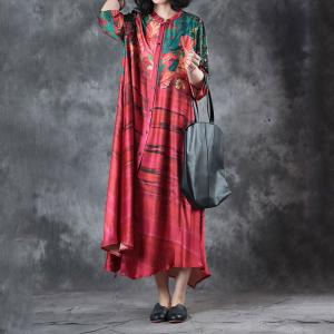 Over 50 Style Printed Oversized Shirt Dress Vintage Red Cardigan
