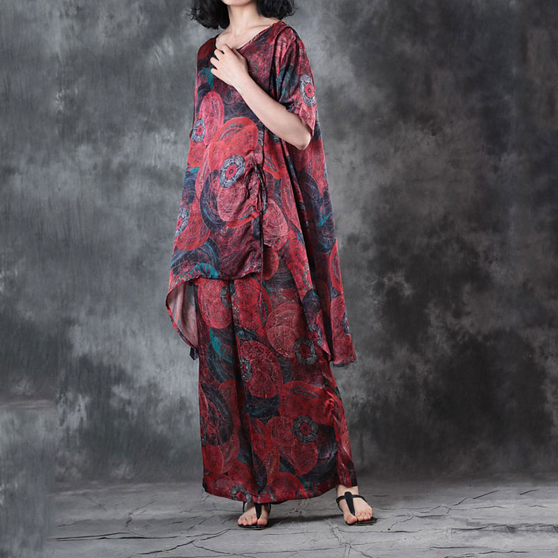 Silky Asymmetrical Plus Size Tunic with Red Wide Leg Pants in Red One ...