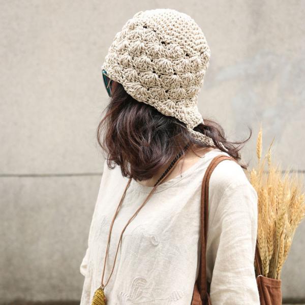 Casual Handmade Cotton Linen Knitting Hat with A Small Ponytail