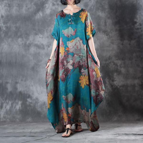 Retro Flowers Blue Fit and Flare Dress Beautiful Kaftan Dress