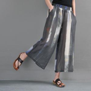 Front Slit Color Block Long Ladies Shirt with Linen Wide Leg Pants