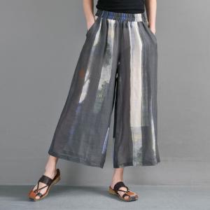 Front Slit Color Block Long Ladies Shirt with Linen Wide Leg Pants