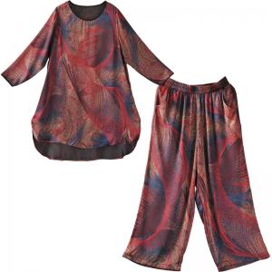 Retro Fashion Asymmetrical Plus Size Tunic with Comfy Palazzo Pants