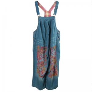 Vintage Flowers Prints Wide Leg Jumpsuits Summer Soft Denim Jumpsuits