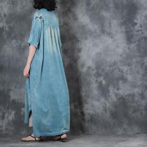 Asymmetrical Magpie Embroidered Dress Loose Long Denim Cardigan