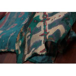 Abstract Printings Long Designer Blouse with Silk Satin Wide Leg Trousers
