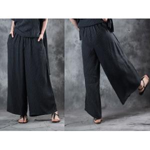 OL Style Irregular Striped Ladies Shirt  with Black Wide Leg Pants