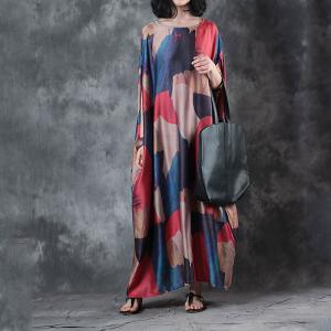 Beautiful Color Block Silky Plus Size Maxi Dress Short Sleeve Kaftan Dress