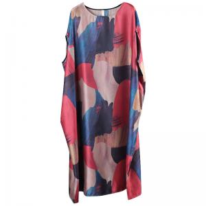 Beautiful Color Block Silky Plus Size Maxi Dress Short Sleeve Kaftan Dress