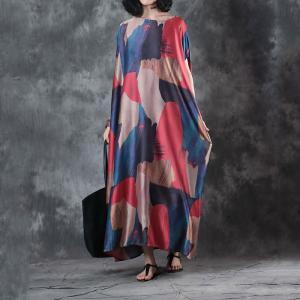 Beautiful Color Block Silky Plus Size Maxi Dress Short Sleeve Kaftan Dress