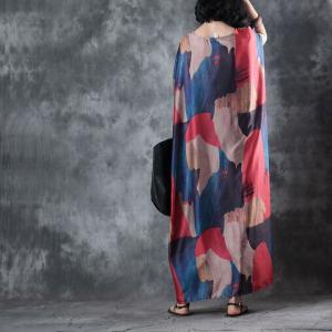 Beautiful Color Block Silky Plus Size Maxi Dress Short Sleeve Kaftan Dress