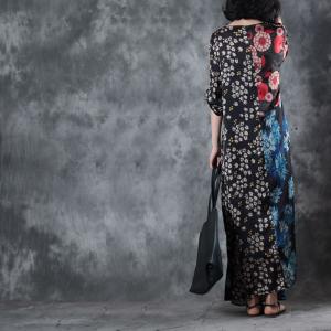 Vintage Prints Draped Maxi Dress Asymmetrical Beautiful Dress for Senior Woman