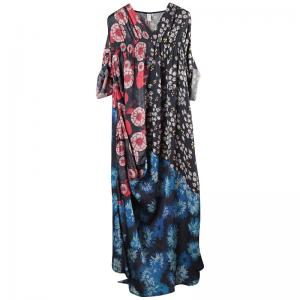 Vintage Prints Draped Maxi Dress Asymmetrical Beautiful Dress for Senior Woman