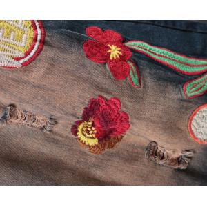 Flowers and Number Embroidered Jeans Wide Leg Fringed Jeans