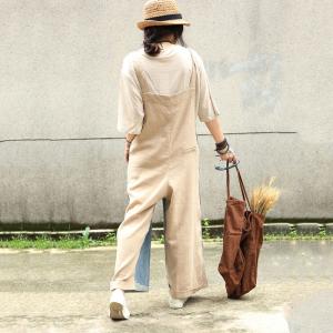 Contrast Colors Loose Wide Leg Jumpsuits Woman Denim Dungarees