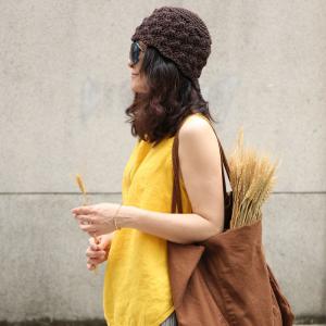 Casual Handmade Cotton Linen Knitting Hat with A Small Ponytail