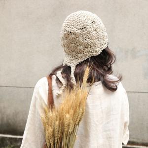 Casual Handmade Cotton Linen Knitting Hat with A Small Ponytail