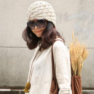 Casual Handmade Cotton Linen Knitting Hat with A Small Ponytail