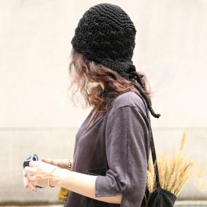 Casual Handmade Cotton Linen Knitting Hat with A Small Ponytail