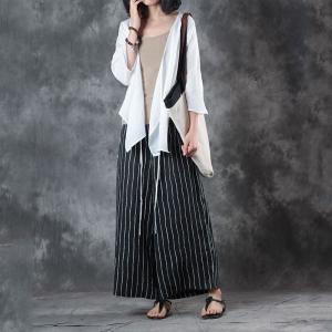 Simple Design Lace Up White Kimono Plain Linen Ladies Shirt