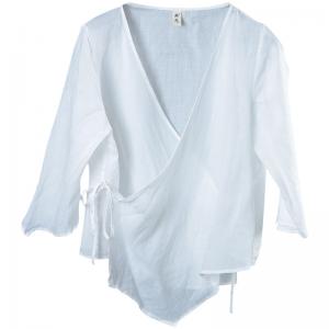 Simple Design Lace Up White Kimono Plain Linen Ladies Shirt