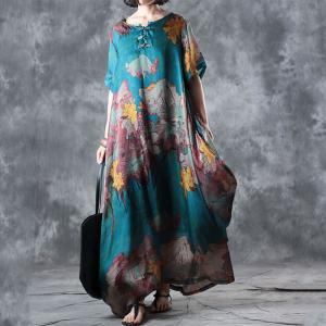 Retro Flowers Blue Fit and Flare Dress Beautiful Kaftan Dress