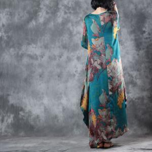 Retro Flowers Blue Fit and Flare Dress Beautiful Kaftan Dress