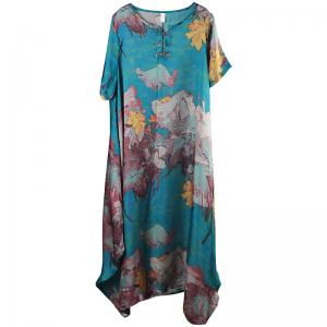 Retro Flowers Blue Fit and Flare Dress Beautiful Kaftan Dress