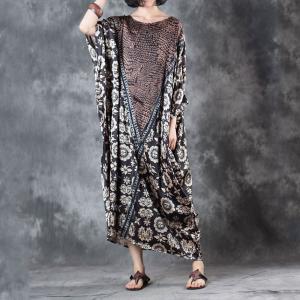 Bat Sleeve Plus Size Kaftan Dress Beautiful Vintage Dress for Senior Woman