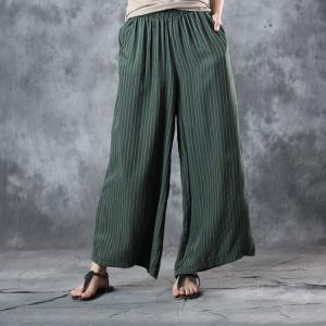 Irregular Vertical Striped Pullovers with Silky Green Baggy Pants