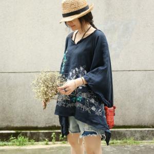 Japanese Style Embroidered Cloak Bat Sleeve Plus Size Tunic