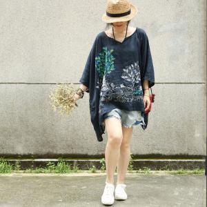 Japanese Style Embroidered Cloak Bat Sleeve Plus Size Tunic