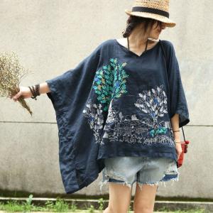 Japanese Style Embroidered Cloak Bat Sleeve Plus Size Tunic