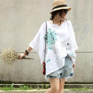 Japanese Style Embroidered Cloak Bat Sleeve Plus Size Tunic