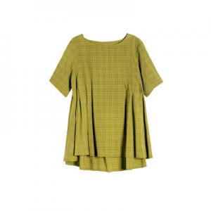 Simple Design Loose Cotton Linen T-shirt Green Casual Tee